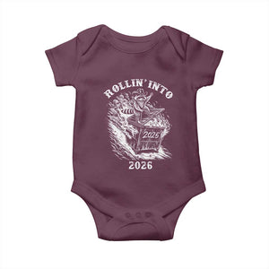 Funny Cowboy Raccoon Rollin Into 2026 Baby Onesie New Year Dumpster Fire 2026 Rodeo TS11 Maroon Print Your Wear