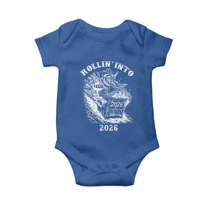 Funny Cowboy Raccoon Rollin Into 2026 Baby Onesie New Year Dumpster Fire 2026 Rodeo TS11 Royal Blue Print Your Wear