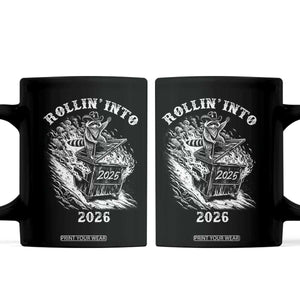 Funny Cowboy Raccoon Rollin Into 2026 Coffee Mug New Year Dumpster Fire 2026 Rodeo TS11 Black Print Your Wear