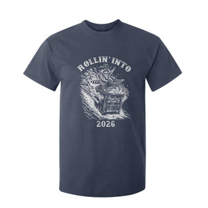 Funny Cowboy Raccoon Rollin Into 2026 T Shirt For Kid New Year Dumpster Fire 2026 Rodeo TS11 Navy Print Your Wear