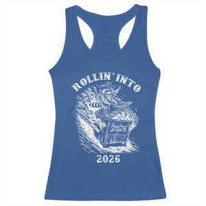 Funny Cowboy Raccoon Rollin Into 2026 Racerback Tank Top New Year Dumpster Fire 2026 Rodeo TS11 Royal Blue Print Your Wear