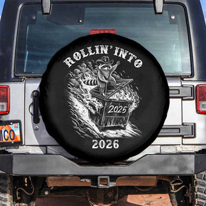 Funny Cowboy Raccoon Rollin Into 2026 Spare Tire Cover New Year Dumpster Fire 2026 Rodeo TS11 No hole Black Print Your Wear