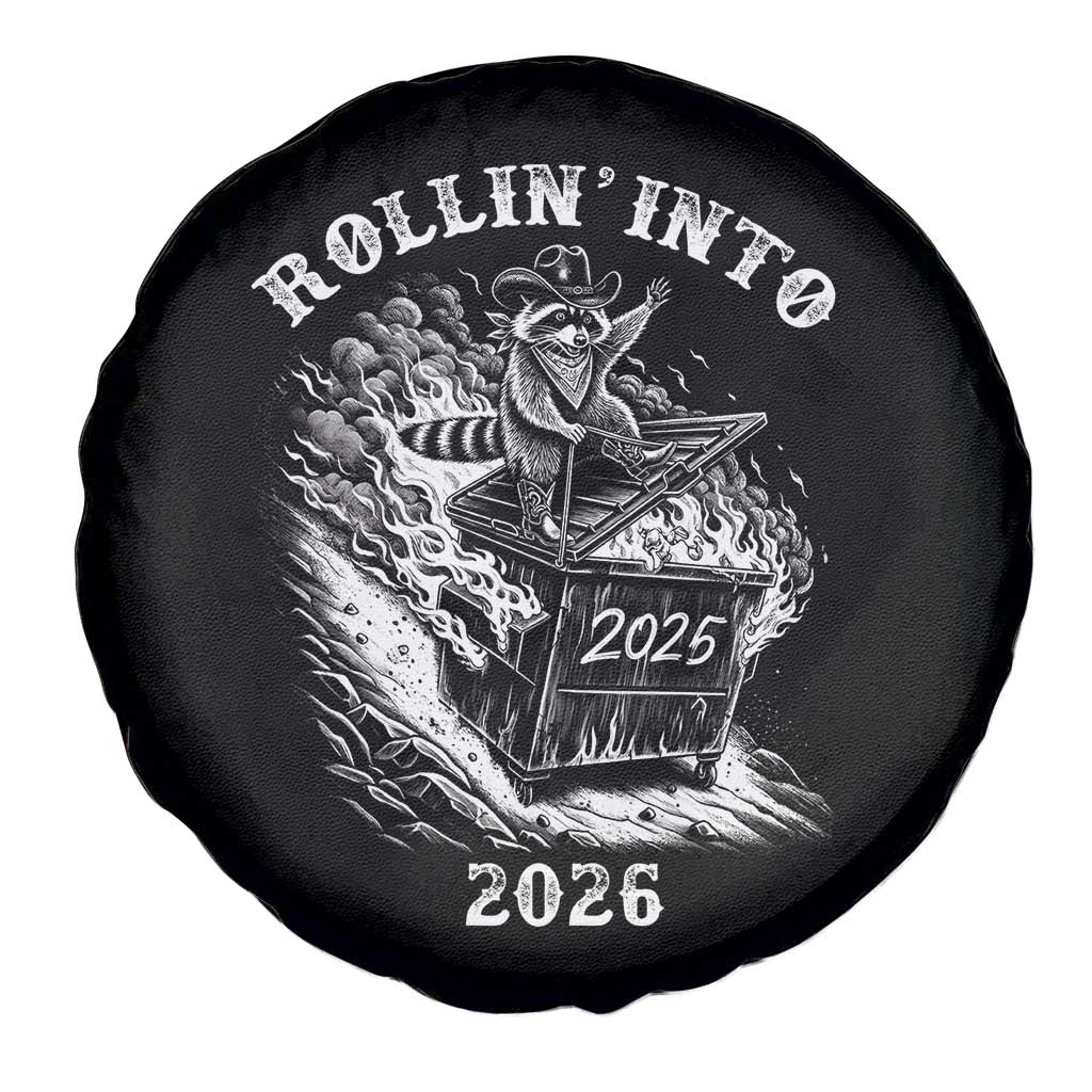 Funny Cowboy Raccoon Rollin Into 2026 Spare Tire Cover New Year Dumpster Fire 2026 Rodeo TS11 Print Your Wear