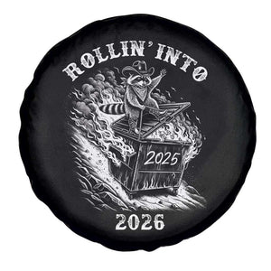 Funny Cowboy Raccoon Rollin Into 2026 Spare Tire Cover New Year Dumpster Fire 2026 Rodeo TS11 Print Your Wear