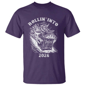Funny Cowboy Raccoon Rollin Into 2026 T Shirt New Year Dumpster Fire 2026 Rodeo TS11 Purple Print Your Wear