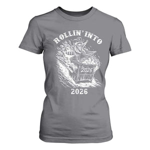 Funny Cowboy Raccoon Rollin Into 2026 T Shirt For Women New Year Dumpster Fire 2026 Rodeo TS11 Charcoal Print Your Wear