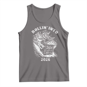 Funny Cowboy Raccoon Rollin Into 2026 Tank Top New Year Dumpster Fire 2026 Rodeo TS11 Deep Heather Print Your Wear