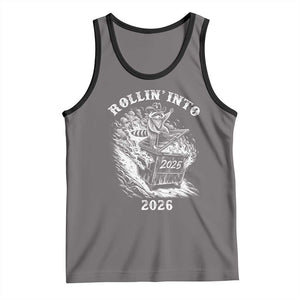 Funny Cowboy Raccoon Rollin Into 2026 Tank Top New Year Dumpster Fire 2026 Rodeo TS11 Deep Heather Black Print Your Wear