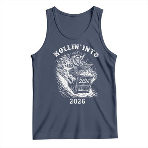 Funny Cowboy Raccoon Rollin Into 2026 Tank Top New Year Dumpster Fire 2026 Rodeo TS11 Navy Print Your Wear