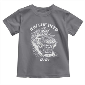 Funny Cowboy Raccoon Rollin Into 2026 Toddler T Shirt New Year Dumpster Fire 2026 Rodeo TS11 Charcoal Print Your Wear