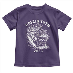 Funny Cowboy Raccoon Rollin Into 2026 Toddler T Shirt New Year Dumpster Fire 2026 Rodeo TS11 Purple Print Your Wear