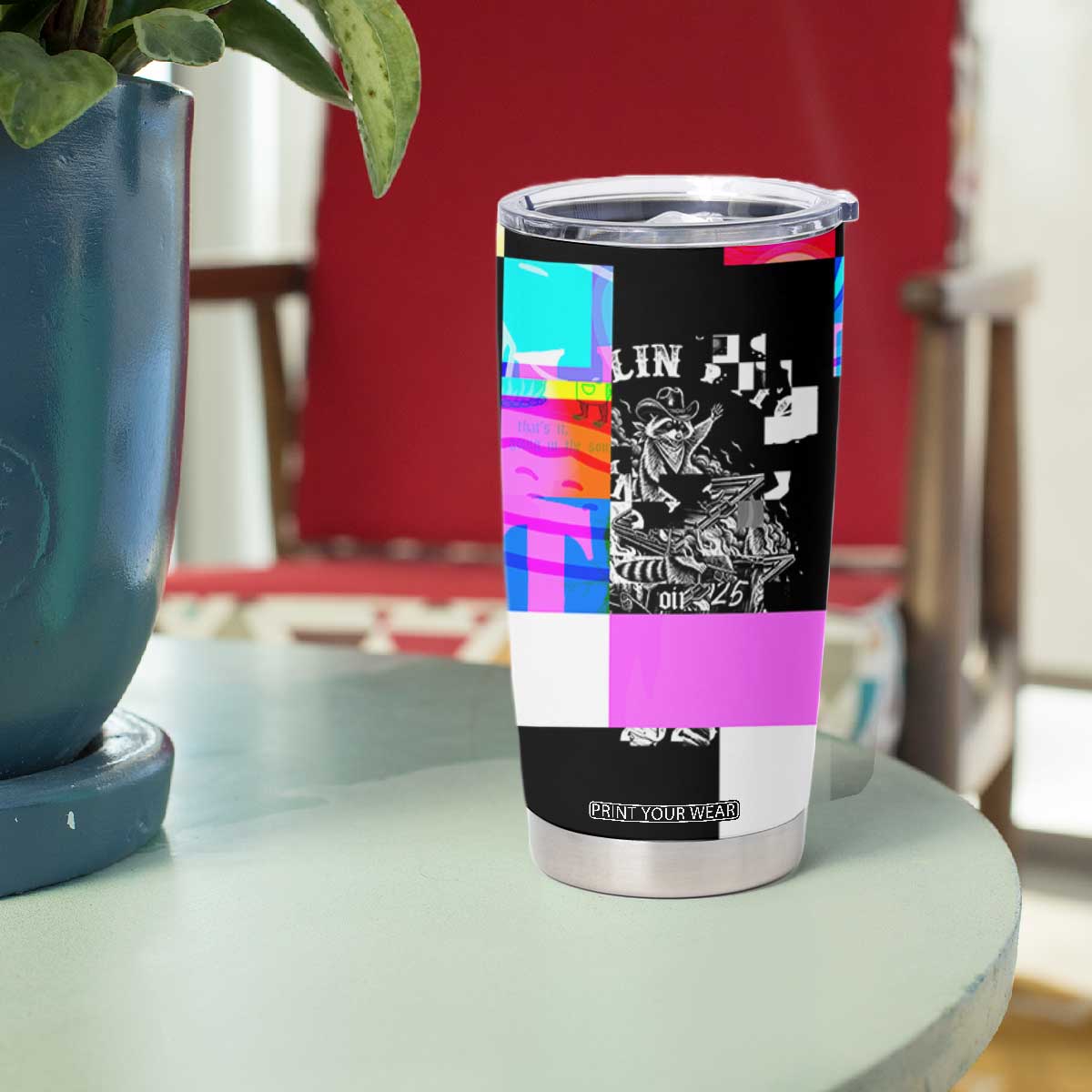 Funny Cowboy Raccoon Rollin Into 2026 Tumbler Cup New Year Dumpster Fire 2026 Rodeo TS11 Print Your Wear