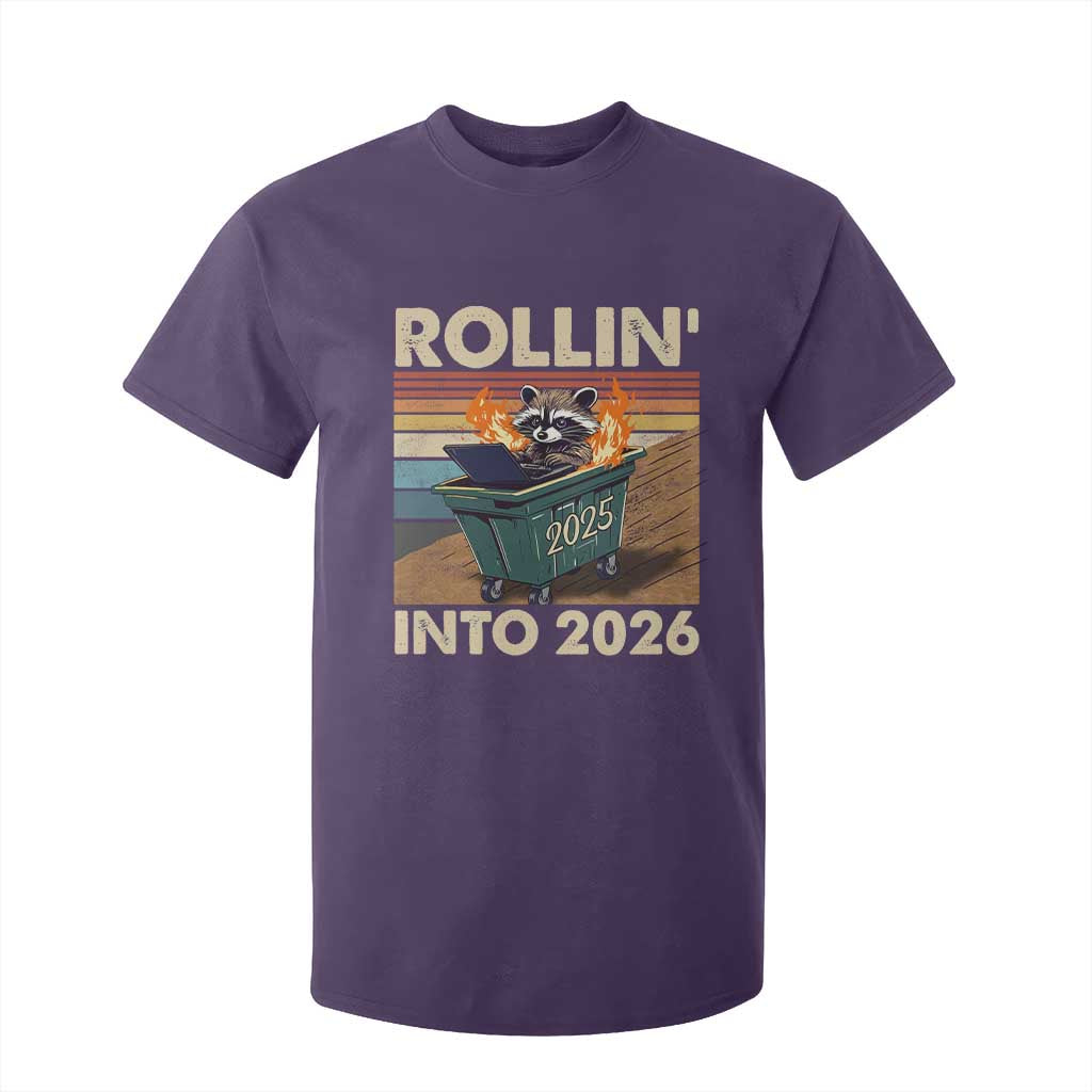 Funny Raccoon Rollin Into 2026 T Shirt For Kid New Year Dumpster Fire TS11 Purple Print Your Wear