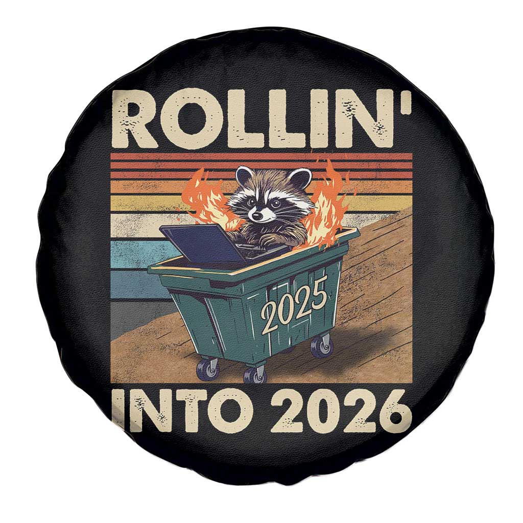 Funny Raccoon Rollin Into 2026 Spare Tire Cover New Year Dumpster Fire TS11 Print Your Wear