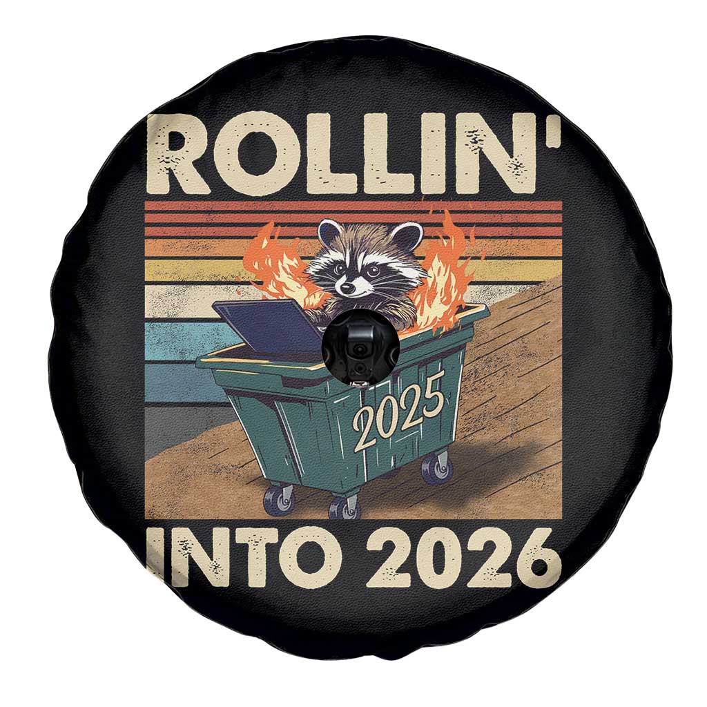 Funny Raccoon Rollin Into 2026 Spare Tire Cover New Year Dumpster Fire TS11 Print Your Wear
