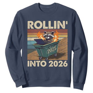 Funny Raccoon Rollin Into 2026 Sweatshirt New Year Dumpster Fire TS11 Navy Print Your Wear