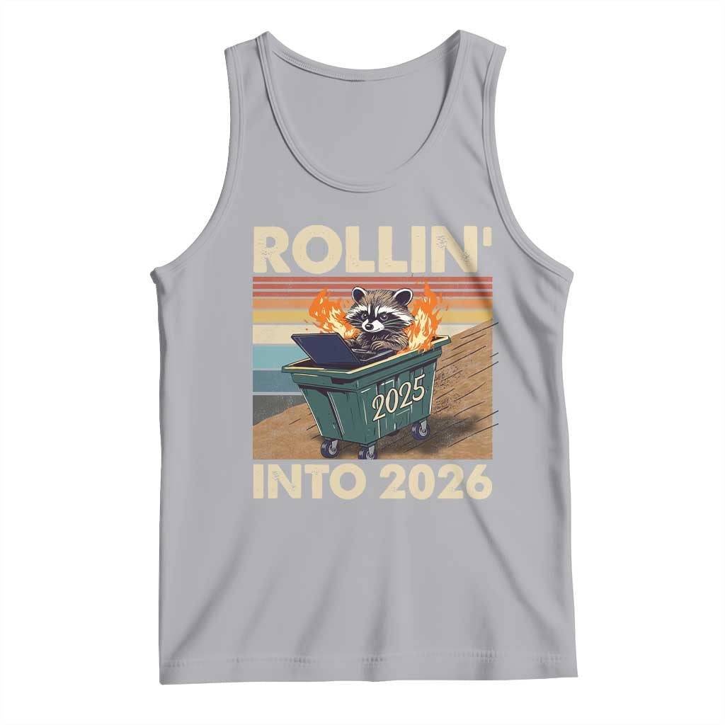 Funny Raccoon Rollin Into 2026 Tank Top New Year Dumpster Fire TS11 Athletic Heather Print Your Wear