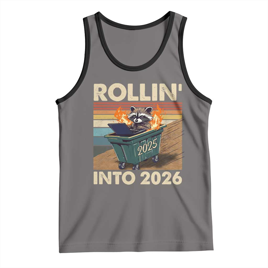 Funny Raccoon Rollin Into 2026 Tank Top New Year Dumpster Fire TS11 Deep Heather Black Print Your Wear