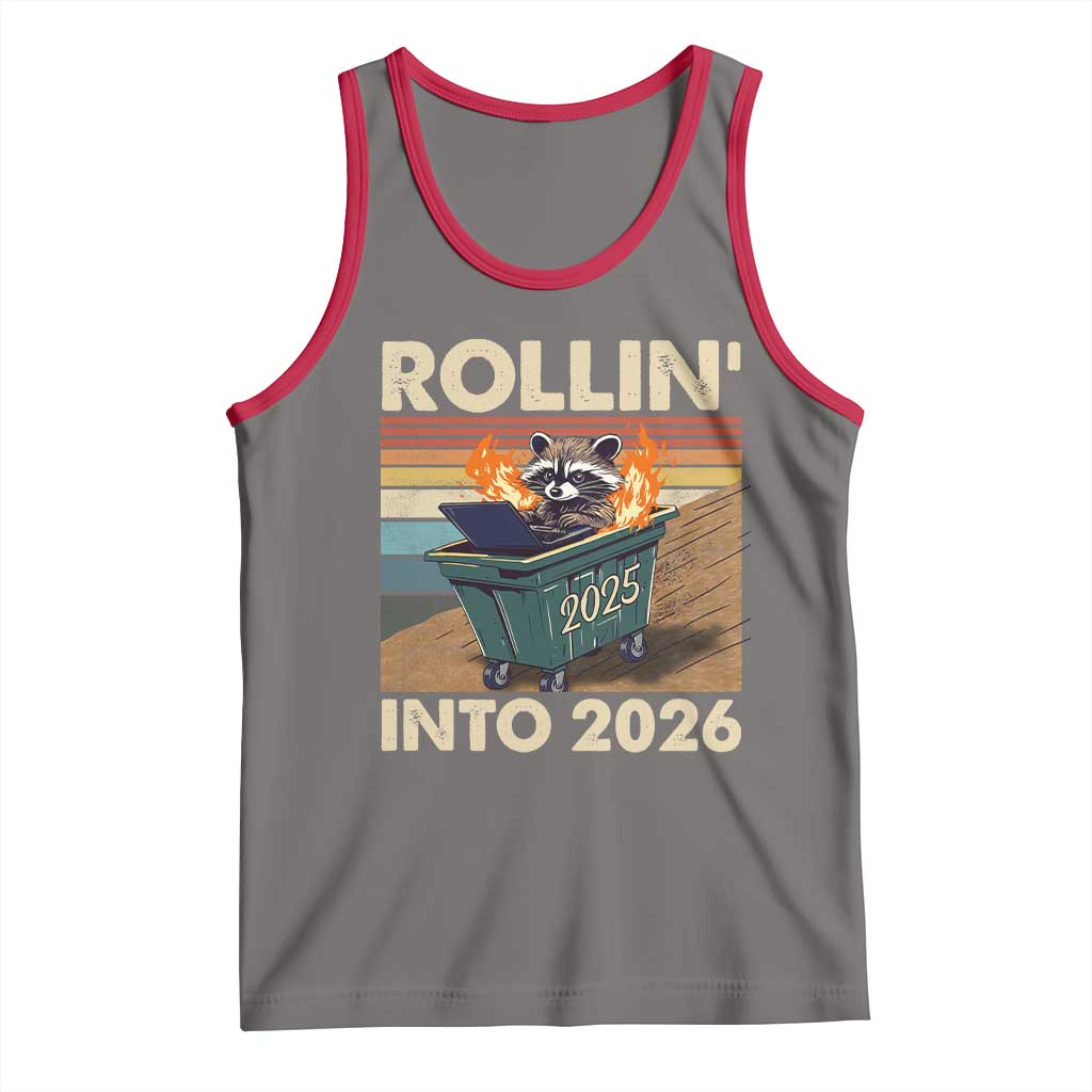 Funny Raccoon Rollin Into 2026 Tank Top New Year Dumpster Fire TS11 Deep Heather Red Print Your Wear
