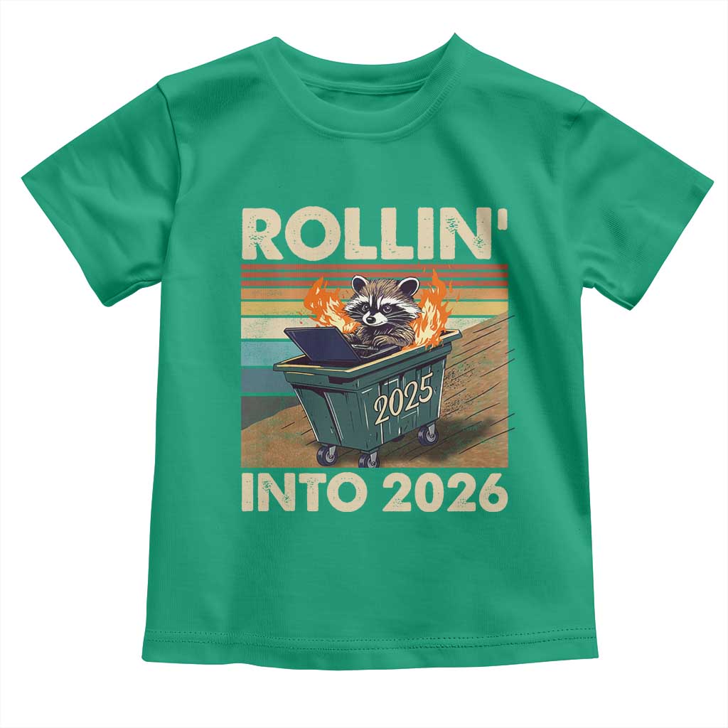Funny Raccoon Rollin Into 2026 Toddler T Shirt New Year Dumpster Fire TS11 Irish Green Print Your Wear