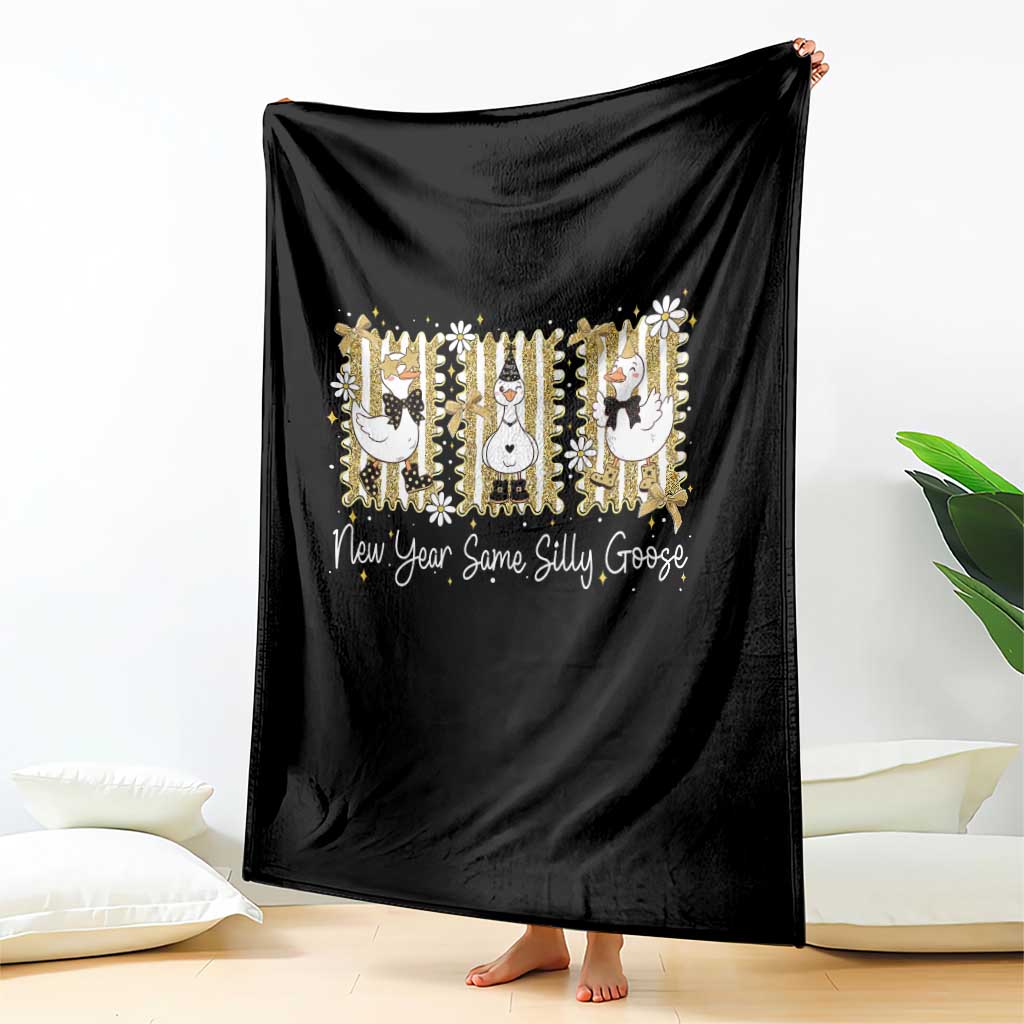 Funny New Year Same Silly Goose Throw Blanket New Year Eve Goose Squad Faux Glitter TS11 Print Your Wear
