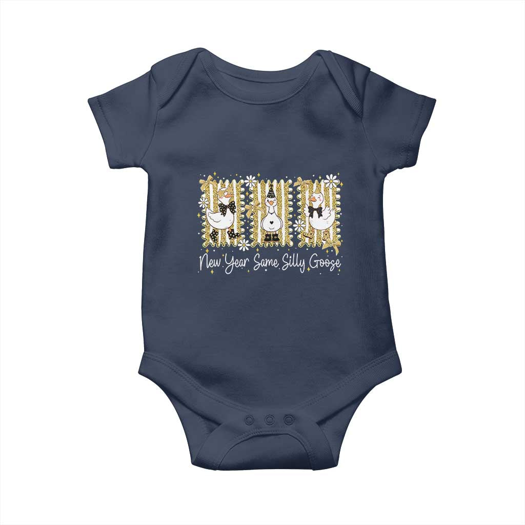 Funny New Year Same Silly Goose Baby Onesie New Year Eve Goose Squad Faux Glitter TS11 Navy Print Your Wear