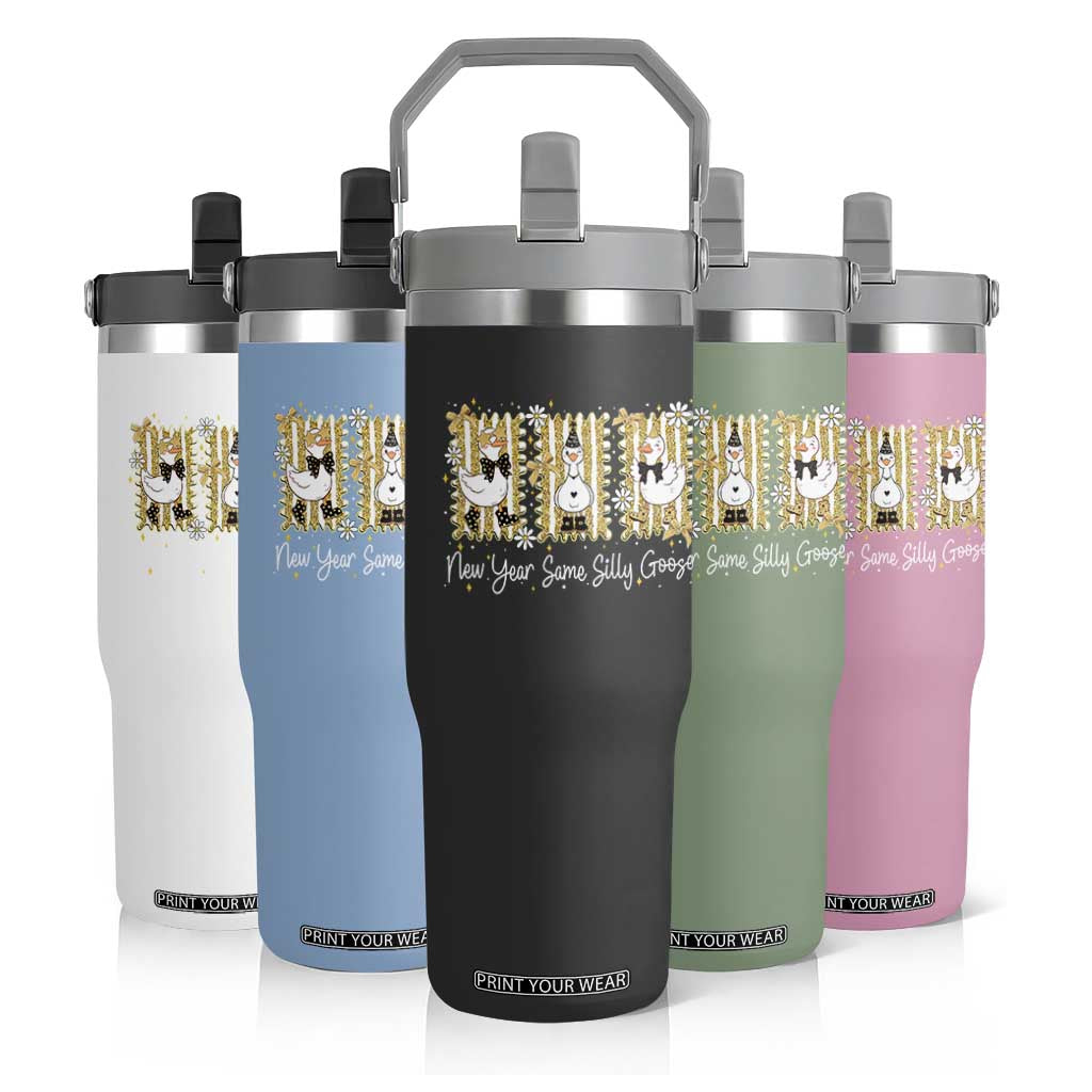 Funny New Year Same Silly Goose Flip Straw Tumbler New Year Eve Goose Squad Faux Glitter TS11 Print Your Wear