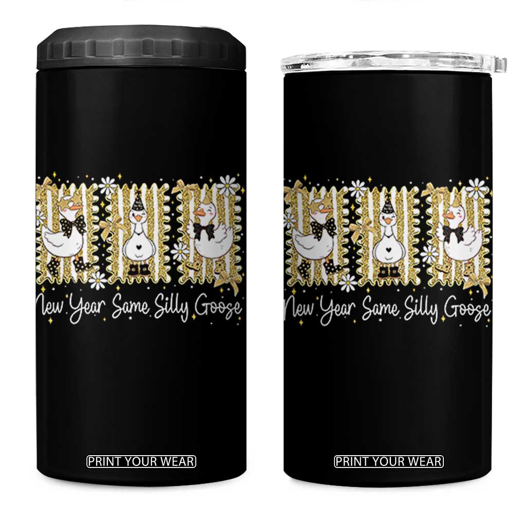 Funny New Year Same Silly Goose 4 in 1 Can Cooler Tumbler New Year Eve Goose Squad Faux Glitter TS11 One Size: 16 oz Black Print Your Wear