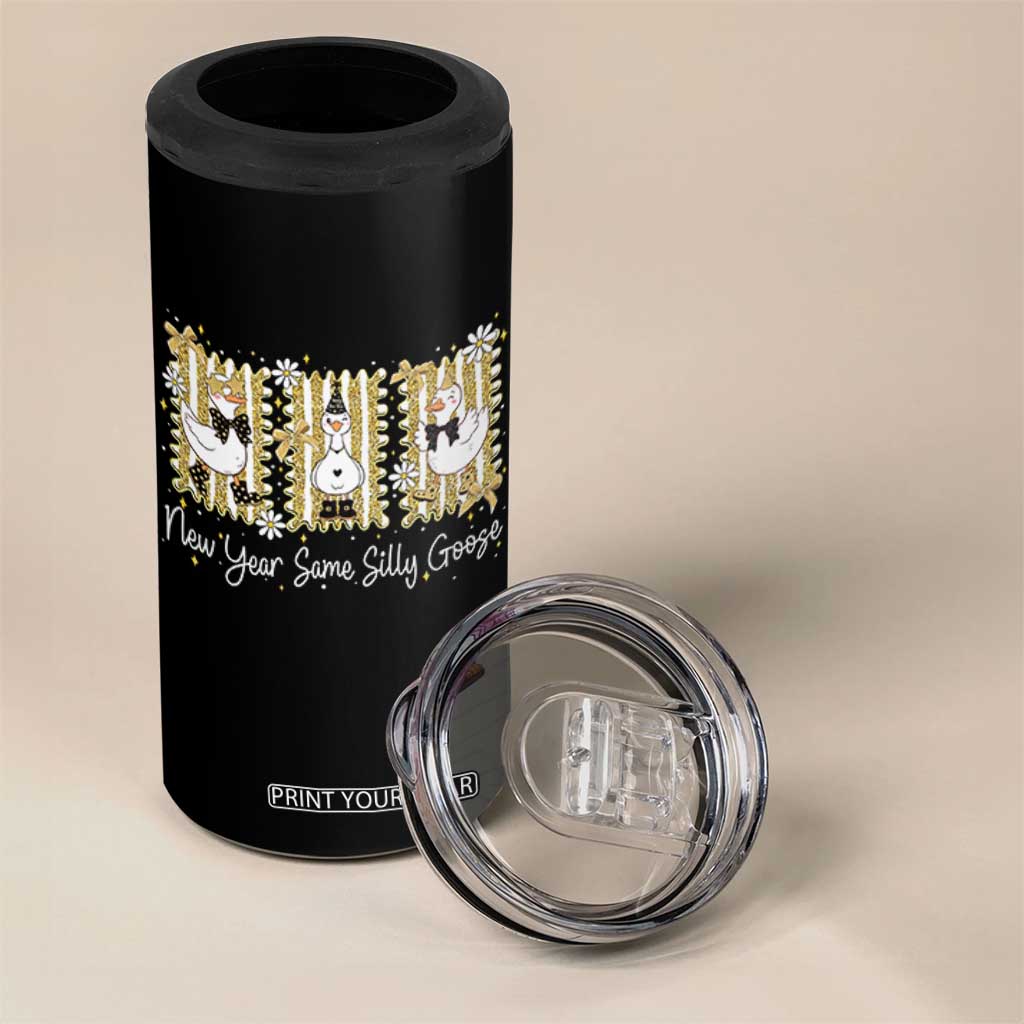 Funny New Year Same Silly Goose 4 in 1 Can Cooler Tumbler New Year Eve Goose Squad Faux Glitter TS11 Print Your Wear