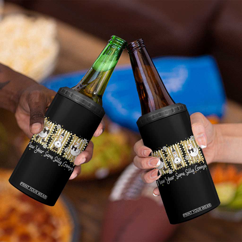 Funny New Year Same Silly Goose 4 in 1 Can Cooler Tumbler New Year Eve Goose Squad Faux Glitter TS11 Print Your Wear