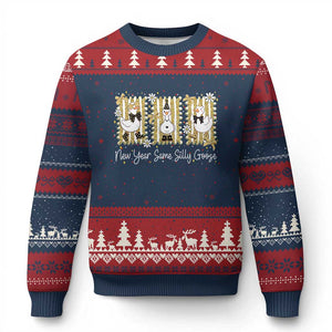 Funny New Year Same Silly Goose Ugly Christmas Sweater New Year Eve Goose Squad Faux Glitter TS11 Navy Red Print Your Wear