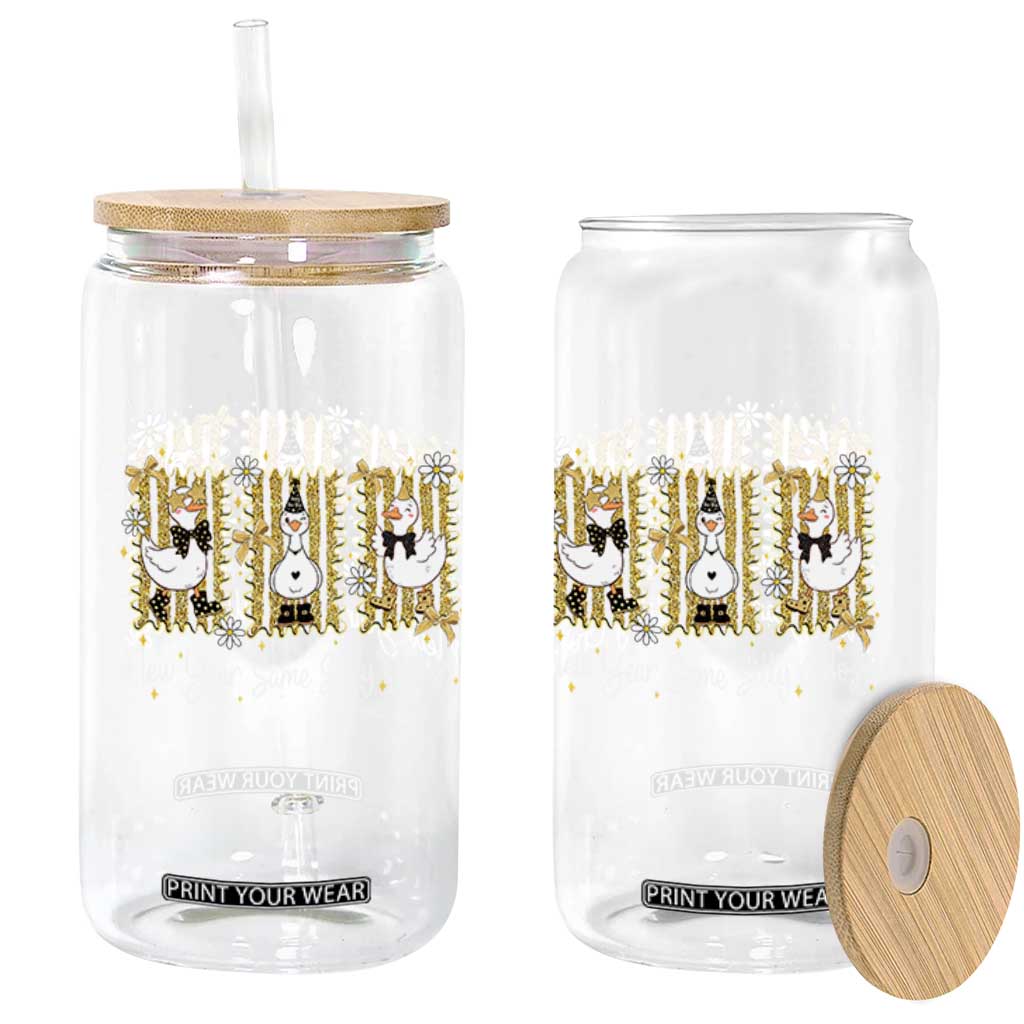 Funny New Year Same Silly Goose Glass Can New Year Eve Goose Squad Faux Glitter TS11 Print Your Wear