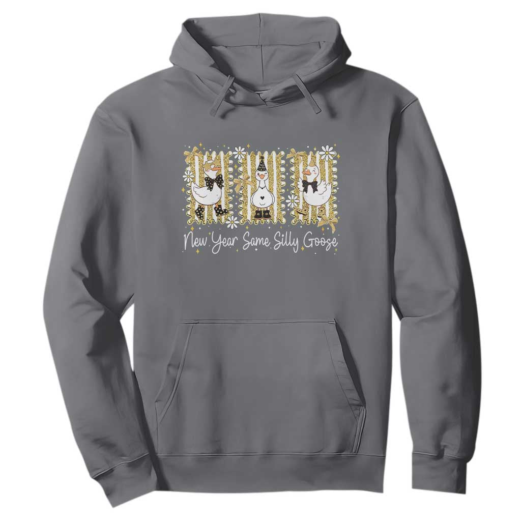 Funny New Year Same Silly Goose Hoodie New Year Eve Goose Squad Faux Glitter TS11 Charcoal Print Your Wear