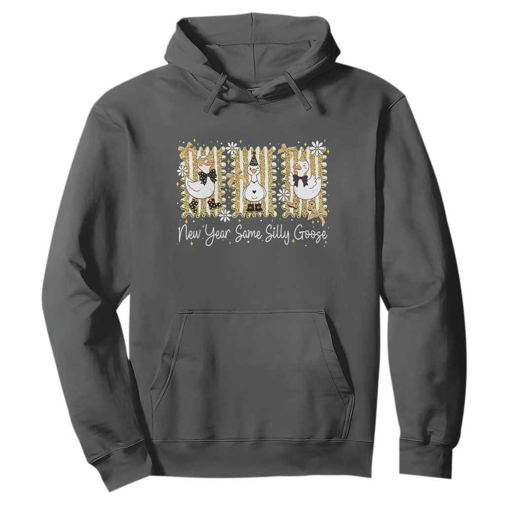 Funny New Year Same Silly Goose Hoodie New Year Eve Goose Squad Faux Glitter TS11 Dark Heather Print Your Wear