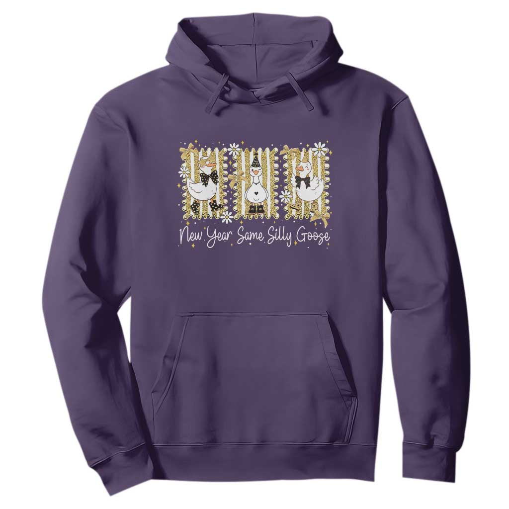 Funny New Year Same Silly Goose Hoodie New Year Eve Goose Squad Faux Glitter TS11 Purple Print Your Wear