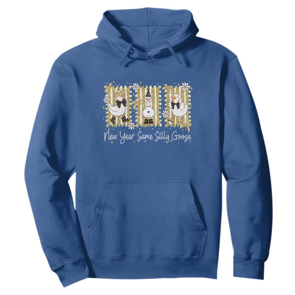 Funny New Year Same Silly Goose Hoodie New Year Eve Goose Squad Faux Glitter TS11 Royal Blue Print Your Wear