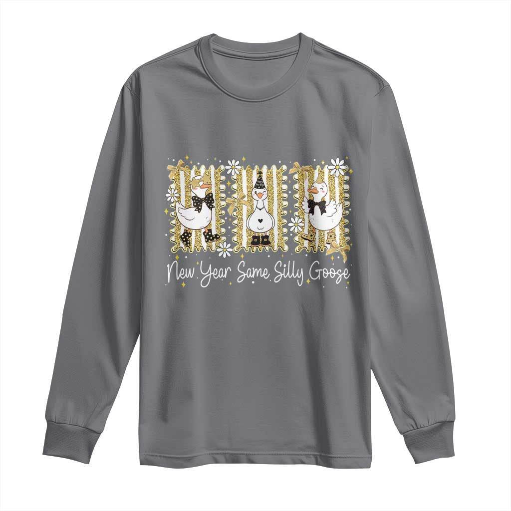 Funny New Year Same Silly Goose Long Sleeve Shirt New Year Eve Goose Squad Faux Glitter TS11 Charcoal Print Your Wear