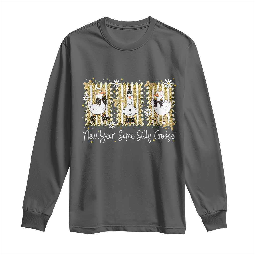 Funny New Year Same Silly Goose Long Sleeve Shirt New Year Eve Goose Squad Faux Glitter TS11 Dark Heather Print Your Wear