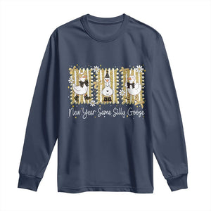Funny New Year Same Silly Goose Long Sleeve Shirt New Year Eve Goose Squad Faux Glitter TS11 Navy Print Your Wear