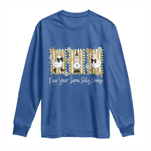 Funny New Year Same Silly Goose Long Sleeve Shirt New Year Eve Goose Squad Faux Glitter TS11 Royal Blue Print Your Wear