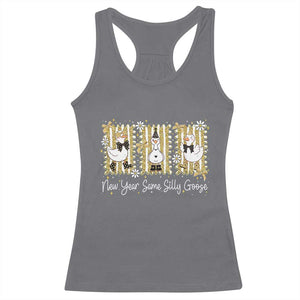 Funny New Year Same Silly Goose Racerback Tank Top New Year Eve Goose Squad Faux Glitter TS11 Charcoal Print Your Wear