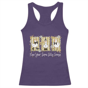 Funny New Year Same Silly Goose Racerback Tank Top New Year Eve Goose Squad Faux Glitter TS11 Purple Print Your Wear