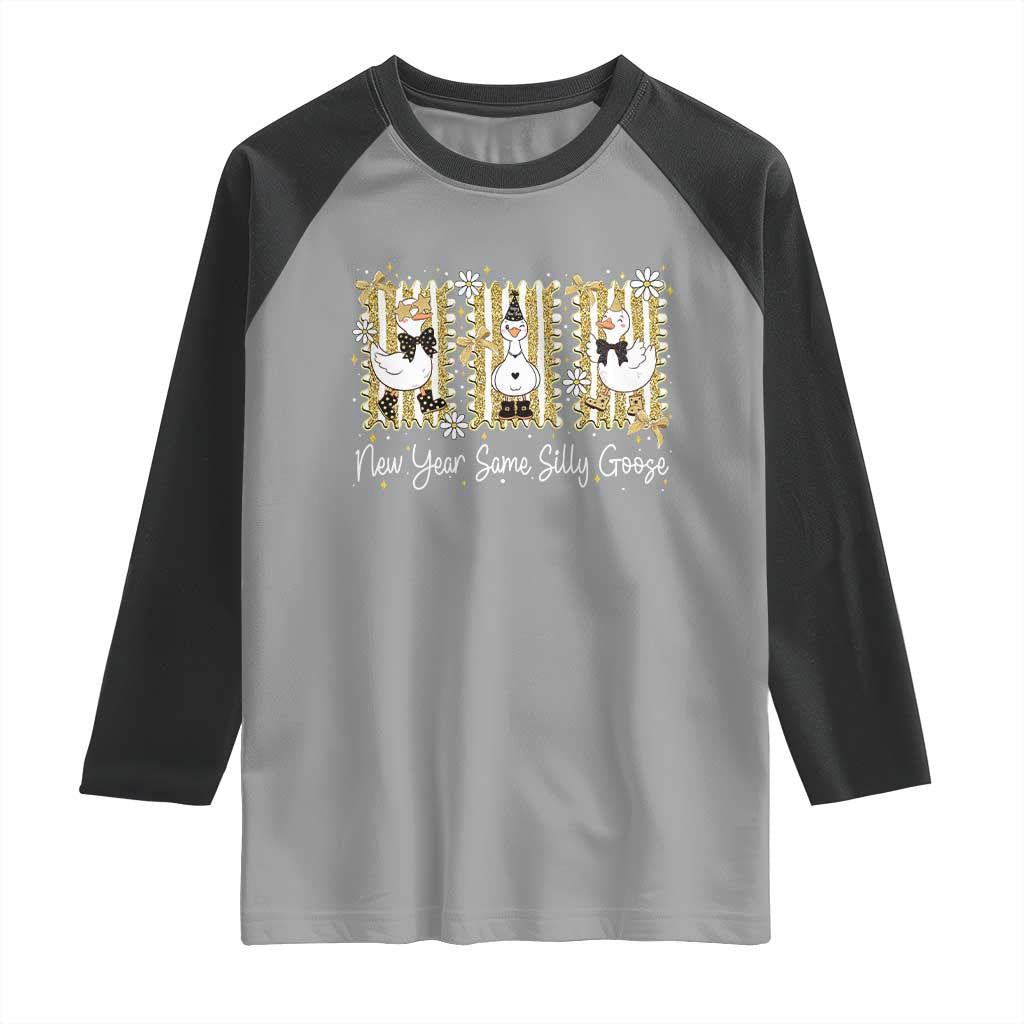Funny New Year Same Silly Goose Raglan Shirt New Year Eve Goose Squad Faux Glitter TS11 Sport Gray Black Print Your Wear