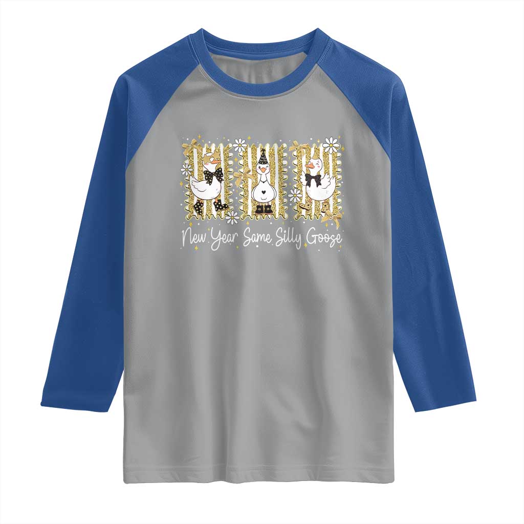 Funny New Year Same Silly Goose Raglan Shirt New Year Eve Goose Squad Faux Glitter TS11 Sport Gray Royal Print Your Wear