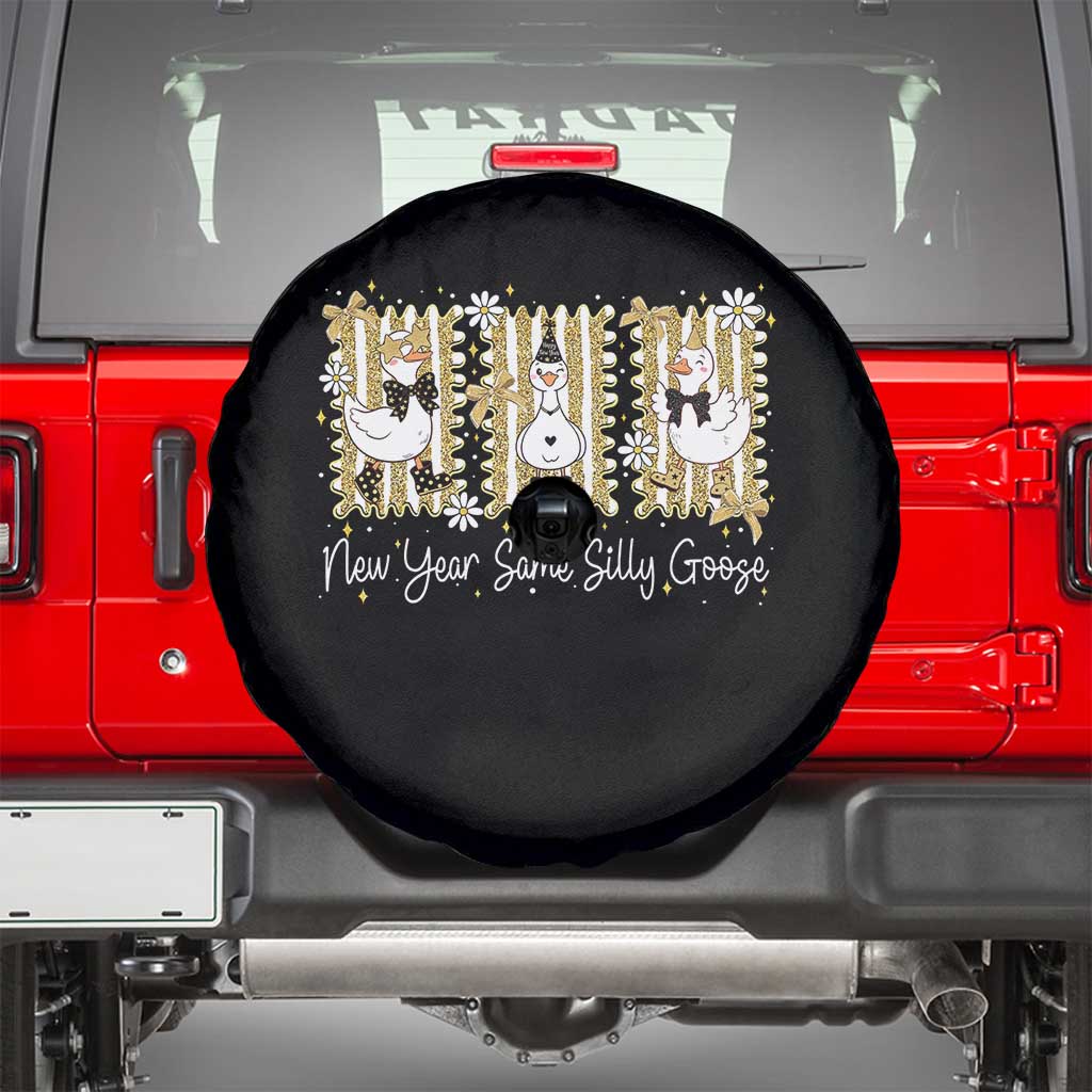 Funny New Year Same Silly Goose Spare Tire Cover New Year Eve Goose Squad Faux Glitter TS11 Black Print Your Wear
