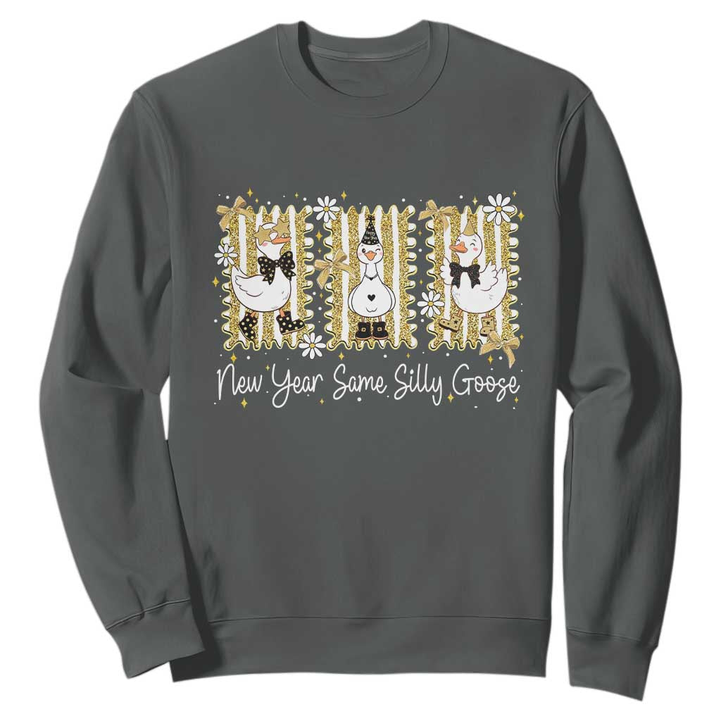 Funny New Year Same Silly Goose Sweatshirt New Year Eve Goose Squad Faux Glitter TS11 Dark Heather Print Your Wear