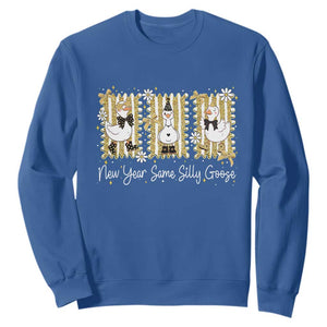 Funny New Year Same Silly Goose Sweatshirt New Year Eve Goose Squad Faux Glitter TS11 Royal Blue Print Your Wear