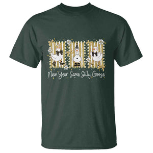 Funny New Year Same Silly Goose T Shirt New Year Eve Goose Squad Faux Glitter TS11 Dark Forest Green Print Your Wear