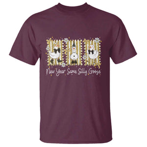 Funny New Year Same Silly Goose T Shirt New Year Eve Goose Squad Faux Glitter TS11 Maroon Print Your Wear