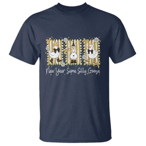 Funny New Year Same Silly Goose T Shirt New Year Eve Goose Squad Faux Glitter TS11 Navy Print Your Wear